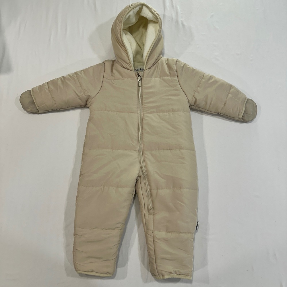 Carter's Hooded‎ Puffer Pram Suit Unisex 9-12M Tan Fleece Lined | Winterwear